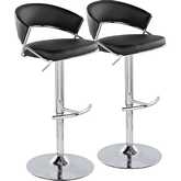 Jie Adjustable Swivel Bar Stool in Chrome & Black Leatherette (Set of 2)